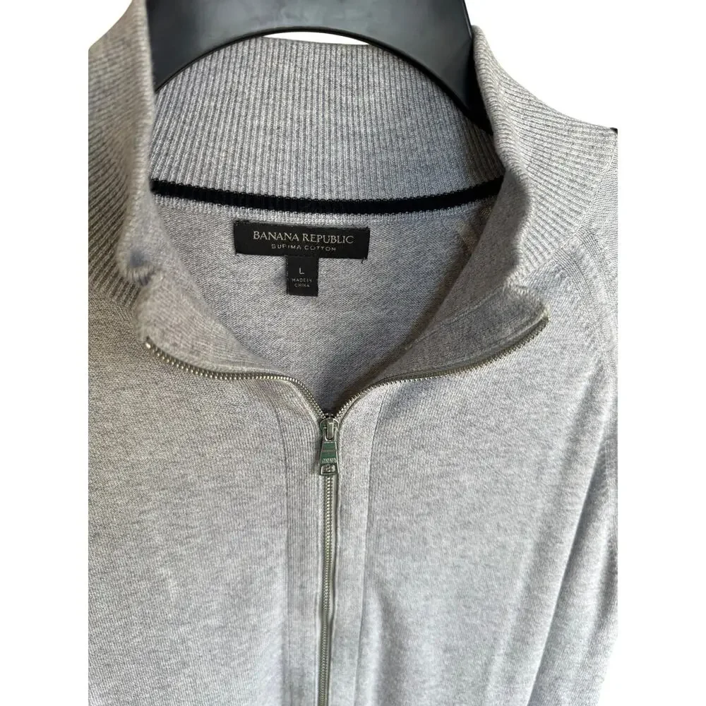 Banana Republic Mens Large Supima Cotton 1/4 Zip Sweater Gray Mock Neck Pullover